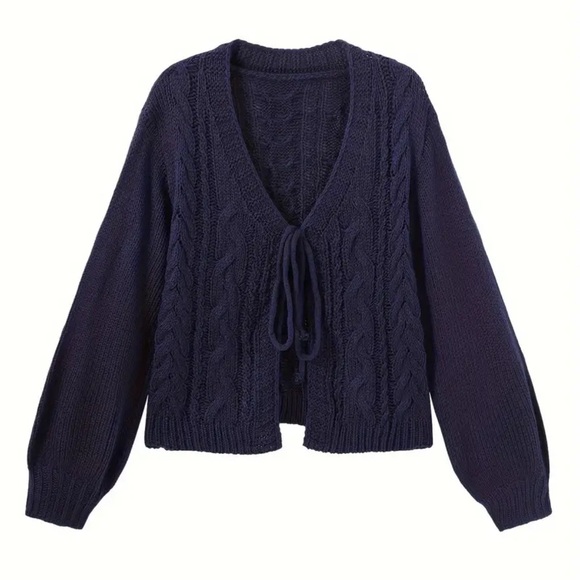 5010122 Navy Tie Waist Cardigan main image 0